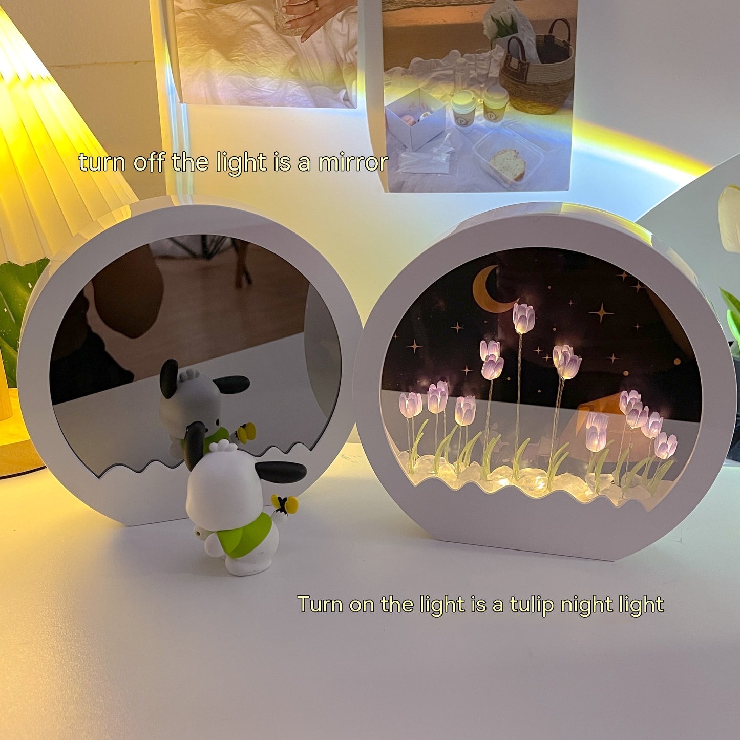 Tulip Rose Small Night Lamp Diy Handmade Mirror Flower Sea Bouquet Gift PrestigePearls