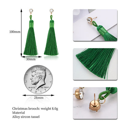 Rhinestone  Female Long Green Tassel Personalized Earrings PrestigePearls