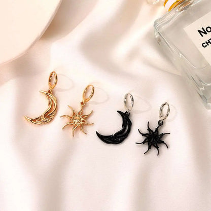 Asymmetrical Abstract Earrings Short Hollow Star And Moon