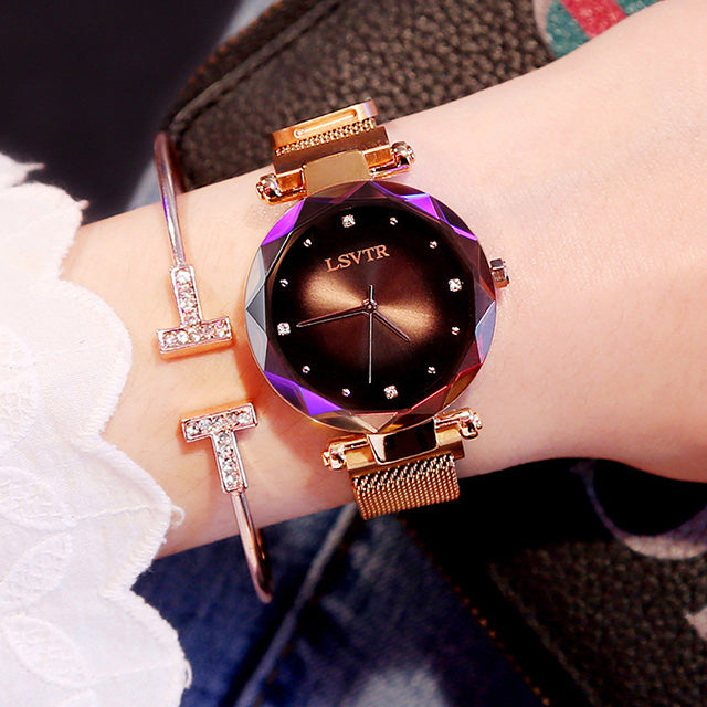 LSVTR__ Rose Gold Women Watches Starry Sky Magnet Watch Waterproof PrestigePearls