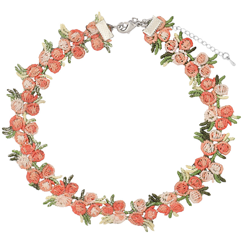 Female pink flower choker collar PrestigePearls