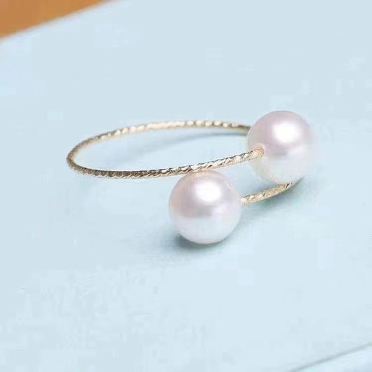 18k Gold Pearl Elastic Rings Au750 Color Gold Adjustable PrestigePearls