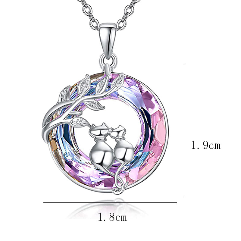 Fashion Purple Crystal Cat Necklace For Women Girls Cute Kitty Kitten Pendant PrestigePearls