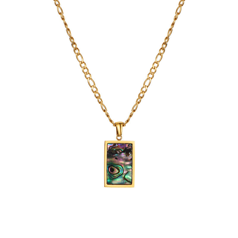 Rectangle Shell Rectangle Natural Shell Color Abalone Gold Necklace PrestigePearls