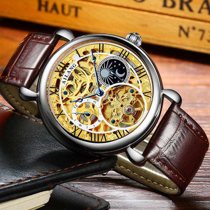 AILONG AL-6889-- Gold Hollow Movement moon phase Automatic Mechanical Watch