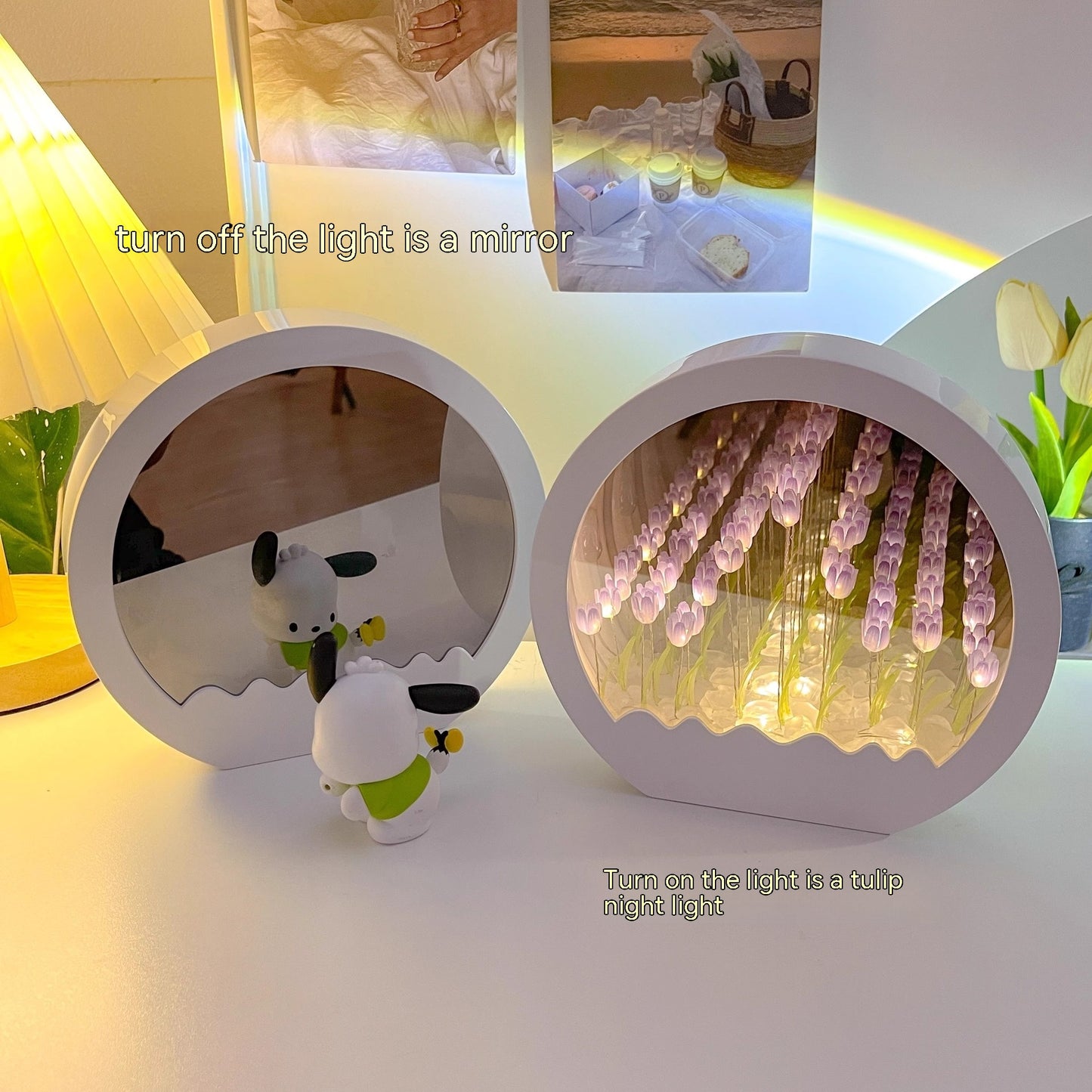 Tulip Rose Small Night Lamp Diy Handmade Mirror Flower Sea Bouquet Gift PrestigePearls