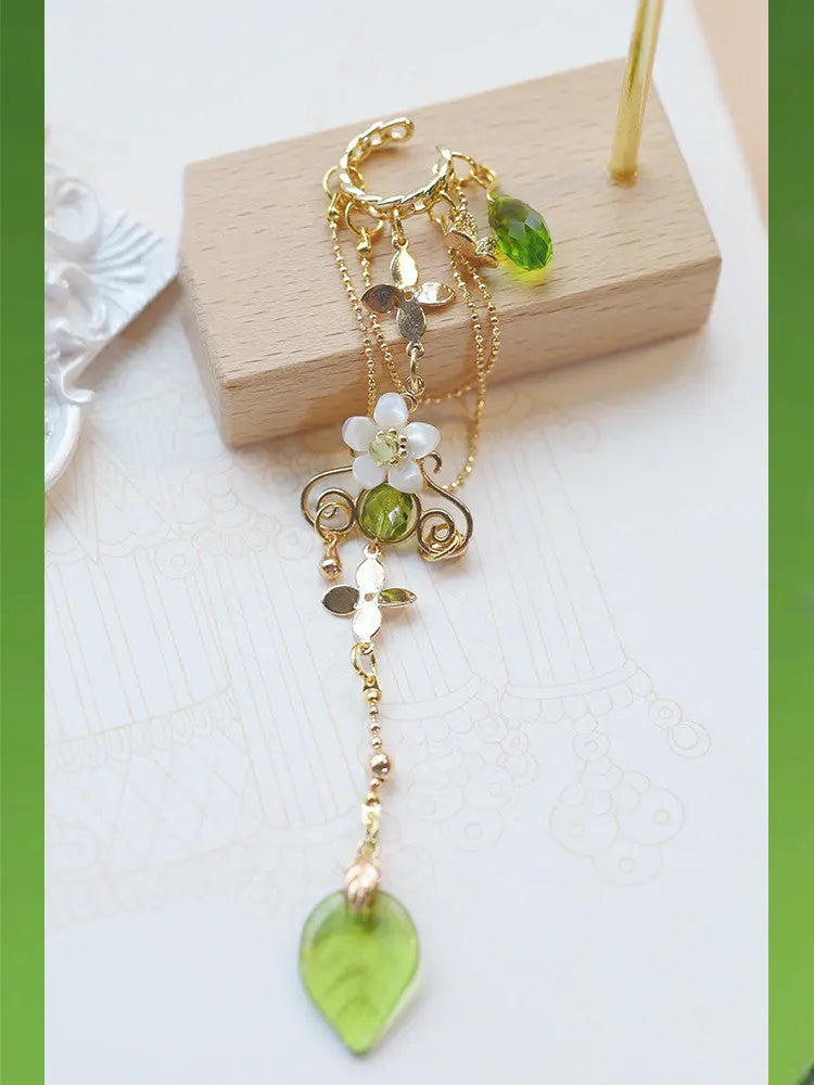 Ear Cuff Green Pearl Tassel - prestigepearls