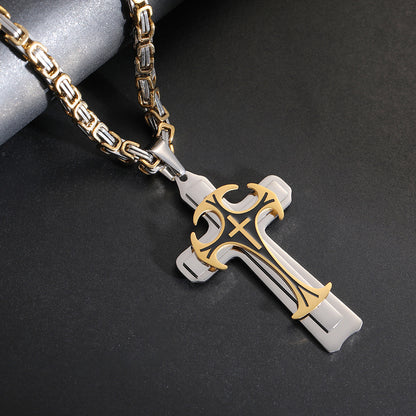 Fashion Jewelry Christian Trinity Latin Cross Necklace For Men Stainless Steel Three Layers Cross Pendants Necklaces Jewelry Gift PrestigePearls