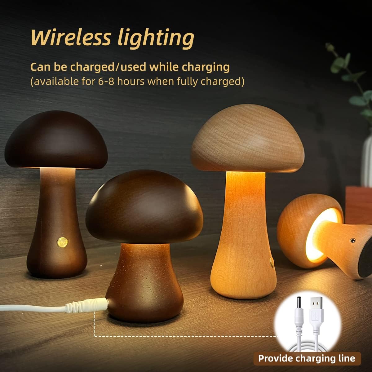 INS Wooden Cute Mushroom LED Night Light With Touch Switch  Bedside Table Lamp For Bedroom Childrens Room Sleeping Night Lamps Home Decor - prestigepearls