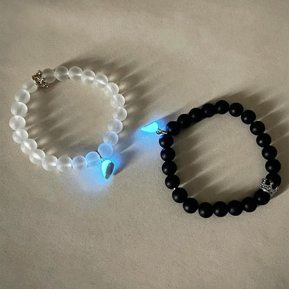 Luminous Crown Heart Bracelet Set_Fashion Jewelry 2pcs Handmade Crown Beaded Charms Bracelet Luminou Heart Glow In The Dark PrestigePearls