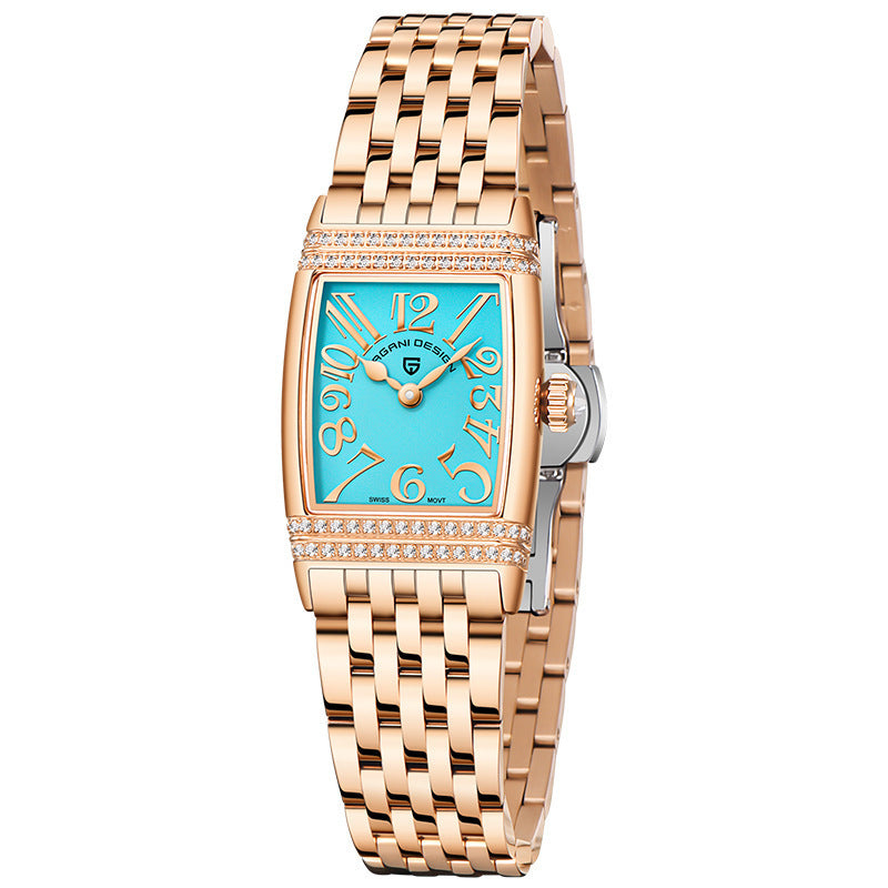 Women's Fashion Shell Face Square Quartz Watch With Diamonds PrestigePearls