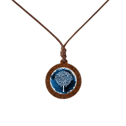 Wood Tree Of Life Time Stone Glass Pendant Necklace PrestigePearls