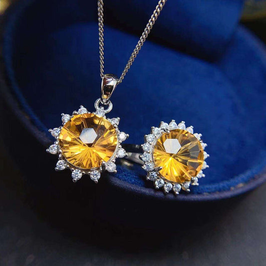 18K Inlaid Natural Fireworks Citrine Set Diamond