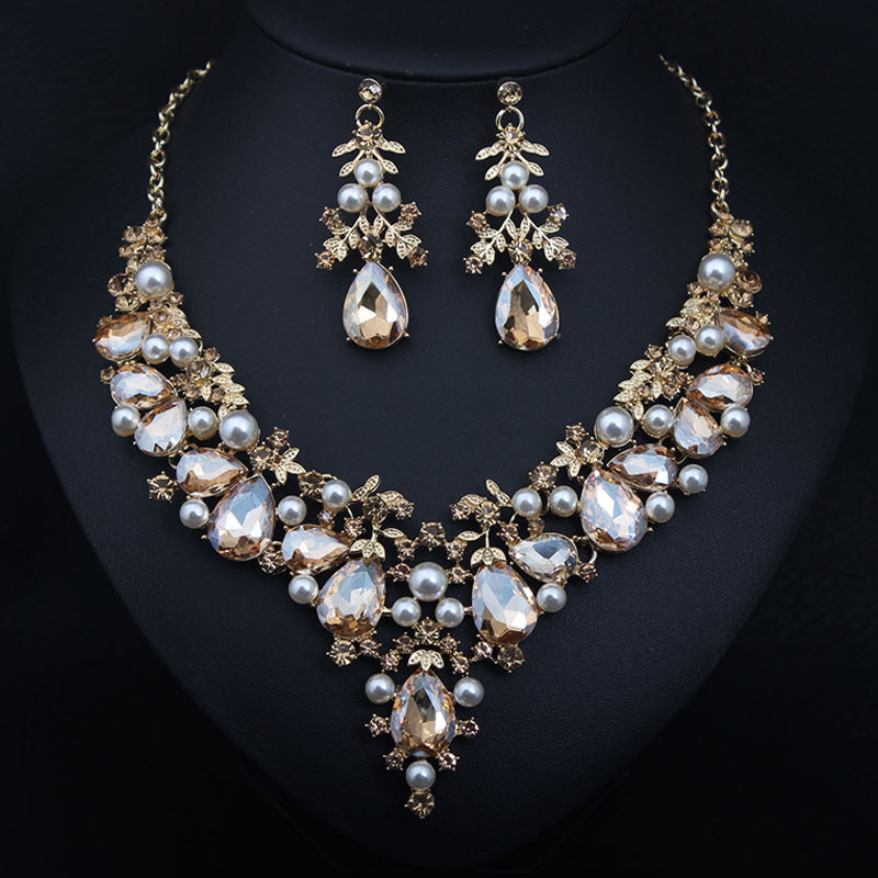 Crystal Pearl Gemstone Necklace And Earrings Set PrestigePearls