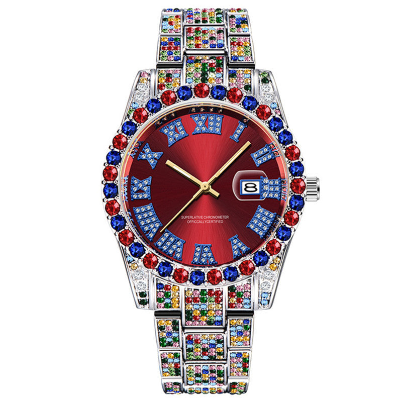 Hip Hop Men Fashion Color Full Diamond Date Quartz Watches PrestigePearls