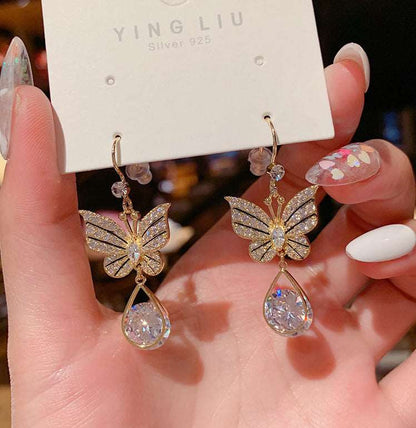 925 Silver Needle Butterfly Zircon Earrings