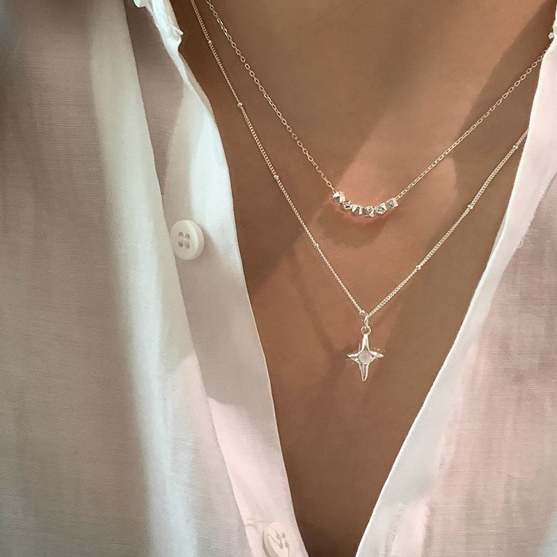 Double Layer Stainless Steel Opal Cross Double-layer Necklace For Women Girls New Trend Neck Chain Rustproof Jewelry Party Gift PrestigePearls