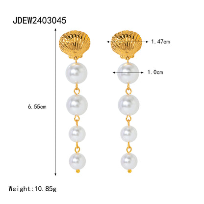 Temperament Personality 18K Gold Stainless Steel Shell Pearl Tassel Earrings PrestigePearls