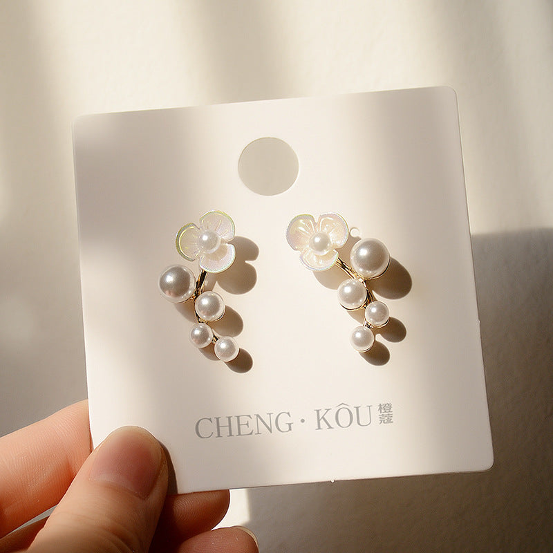 Metallic pearl flower shape stud earrings PrestigePearls