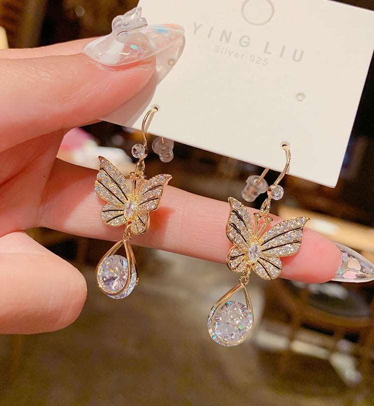 925 Silver Needle Butterfly Zircon Earrings