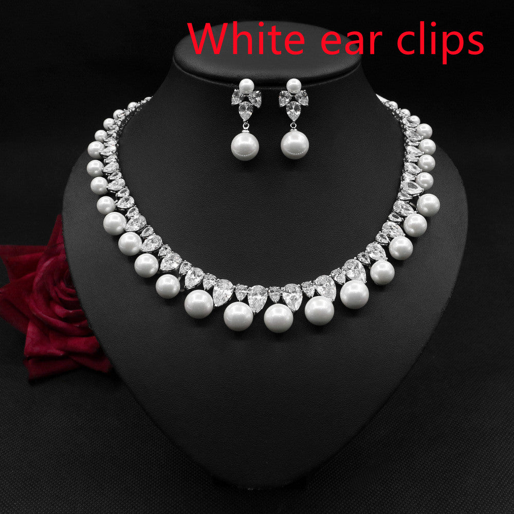 DivinerDine Jewelry Set__Pearl Zircon Earrings Necklace Set Dinner Jewelry PrestigePearls