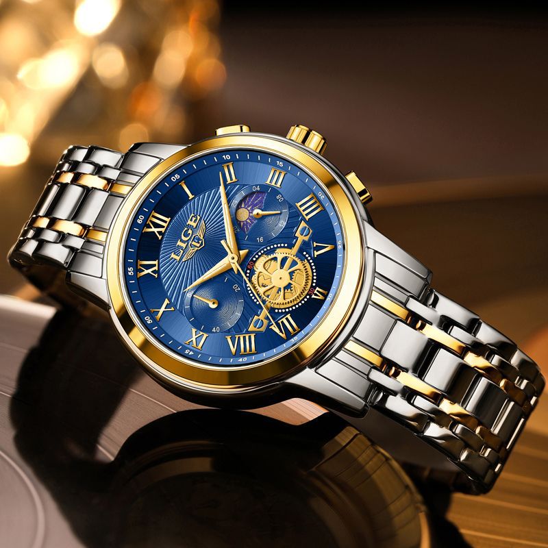 LIGE 89106 --Men's Quartz Watch Luminous Moon Phase Multifunctional PrestigePearls