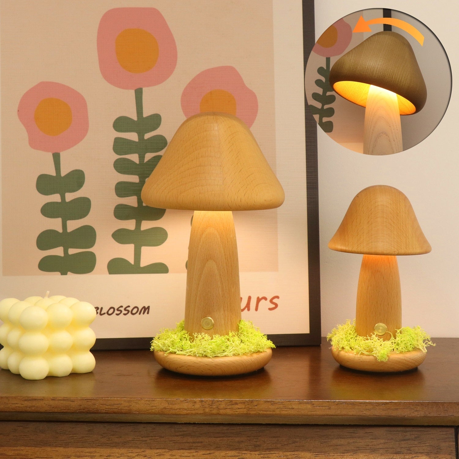 Twisted Mushroom Night Warm Light Touch Bedroom Bedhead Night Light Beech Wood LED USB Decorative Atmosphere Lamps Home Decor PrestigePearls