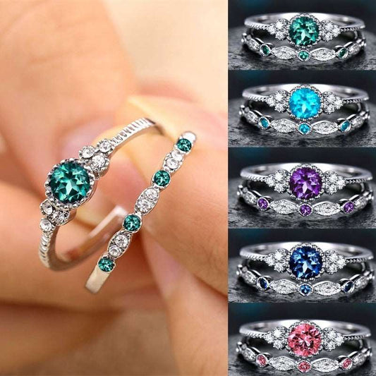 2pcs Colored Diamond Rings Rhinestones Ring - prestigepearls