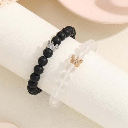 Luminous Crown Heart Bracelet Set_Fashion Jewelry 2pcs Handmade Crown Beaded Charms Bracelet Luminou Heart Glow In The Dark PrestigePearls