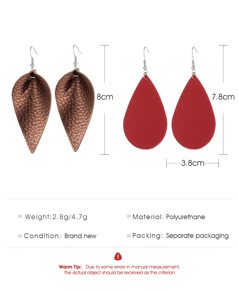 Leaf Drop PU Artificial Leather Earrings PrestigePearls