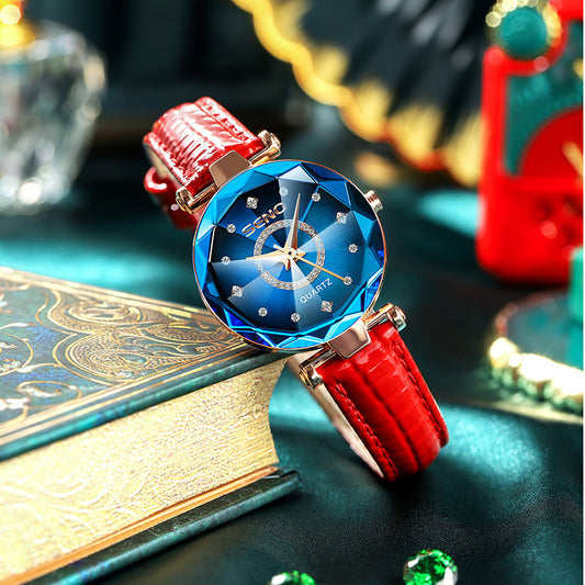 SENO__ Starry Diamond Face Bright Polygonal Glass Solid Stainless Steel Strap  Watch PrestigePearls