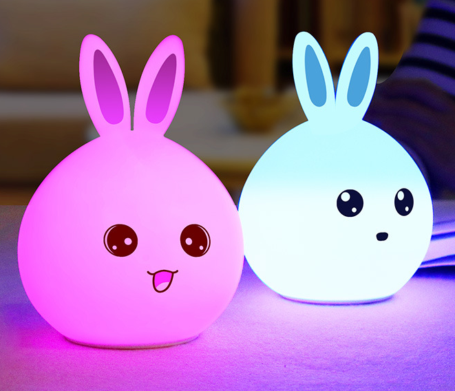 Cute Night Light Animal Rabbit Night lamps Touch Sensor Silicone LED Colorful Lights - prestigepearls