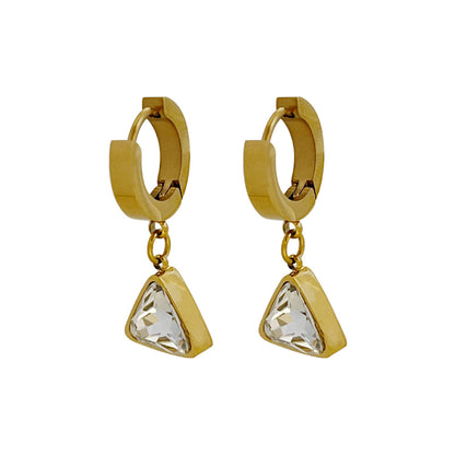 Women's Gold Triangle Zircon Drop Hoop Earrings PrestigePearls