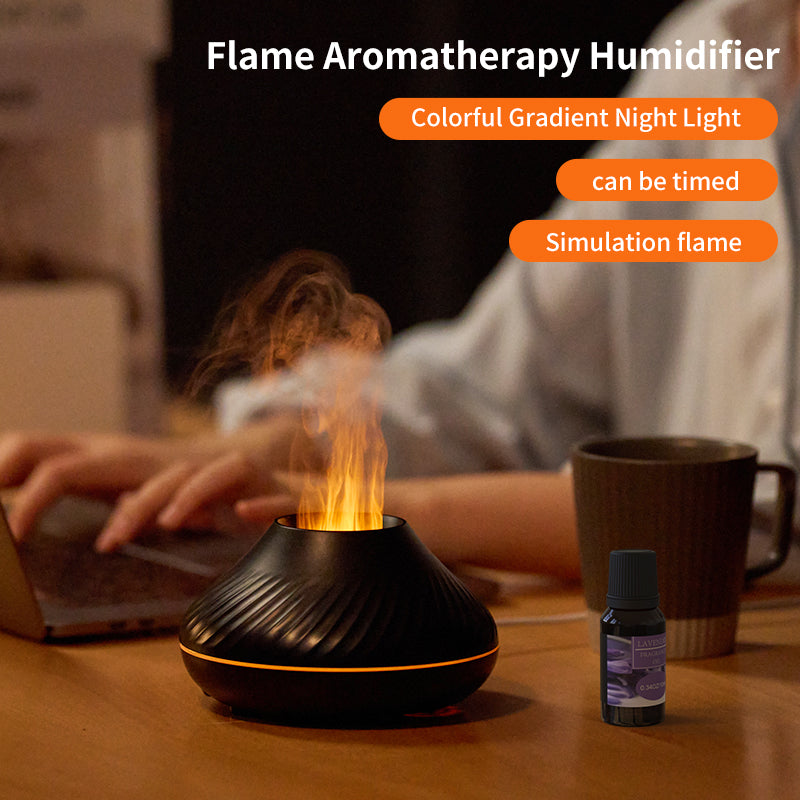 Newest RGB Flame Aroma Diffuser 130Ml 3d Colorful Flame Humidifier Fire Volcano Diffuser Flame - Prestige Pearls