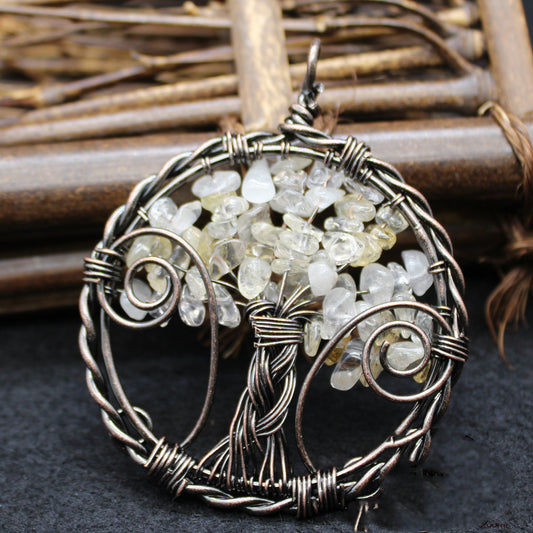 Vintage Personality Tree Of Life White Crystal Gravel Pendant Necklace PrestigePearls