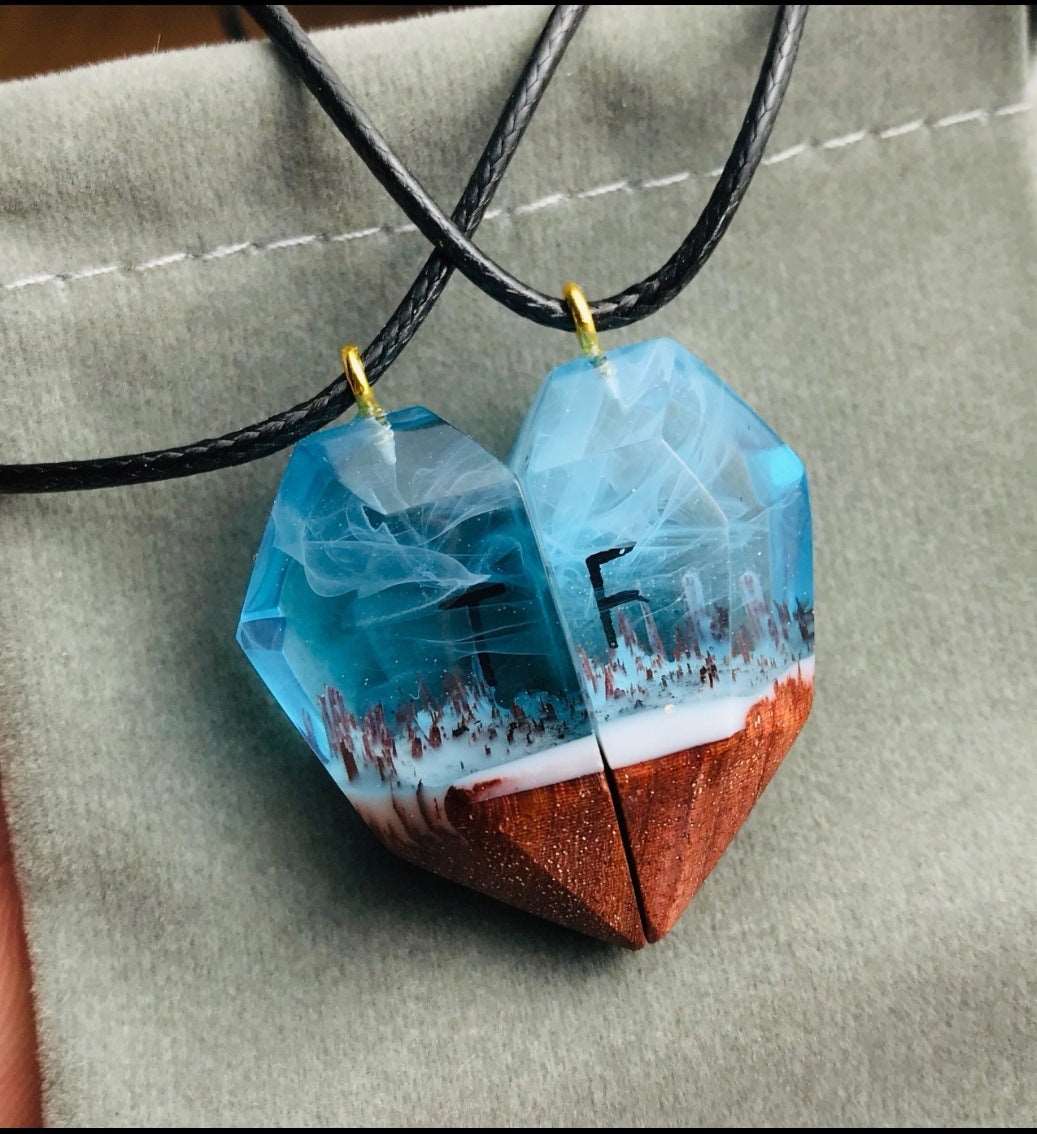 couple Pendant Epoxy Heart Lettering necklace