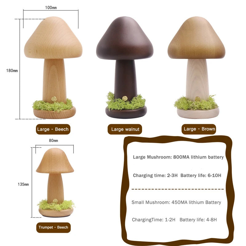 Twisted Mushroom Night Warm Light Touch Bedroom Bedhead Night Light Beech Wood LED USB Decorative Atmosphere Lamps Home Decor PrestigePearls