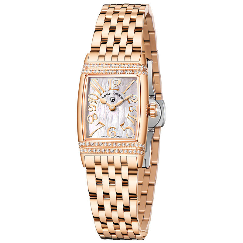 Women's Fashion Shell Face Square Quartz Watch With Diamonds PrestigePearls