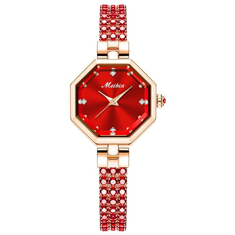 Octagonal Women's Jewelry Buckle Light Luxury Rose Stone British Watch PrestigePearls