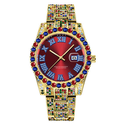 Hip Hop Men Fashion Color Full Diamond Date Quartz Watches PrestigePearls