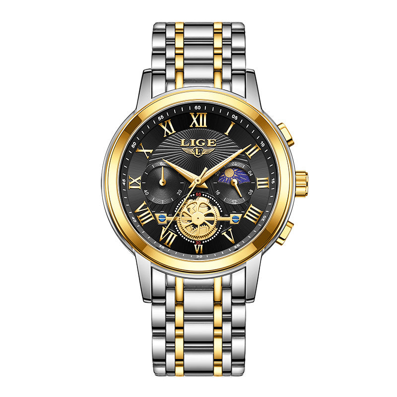 LIGE 89106 --Men's Quartz Watch Luminous Moon Phase Multifunctional PrestigePearls