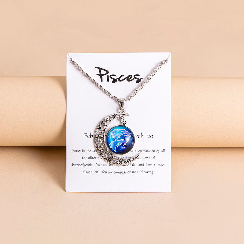 12 Zodiac Sign Glass Charms Moon Pendant Necklace PrestigePearls