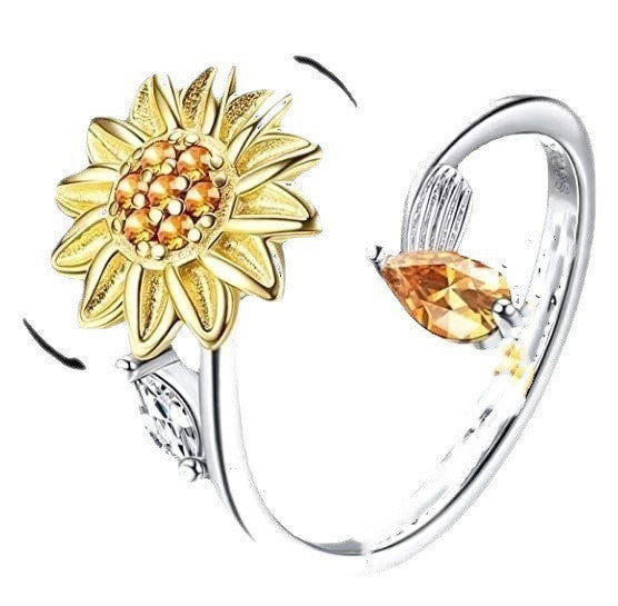 Relieve Stress Copper Micro Inlay Sunflower Spinning Ring PrestigePearls