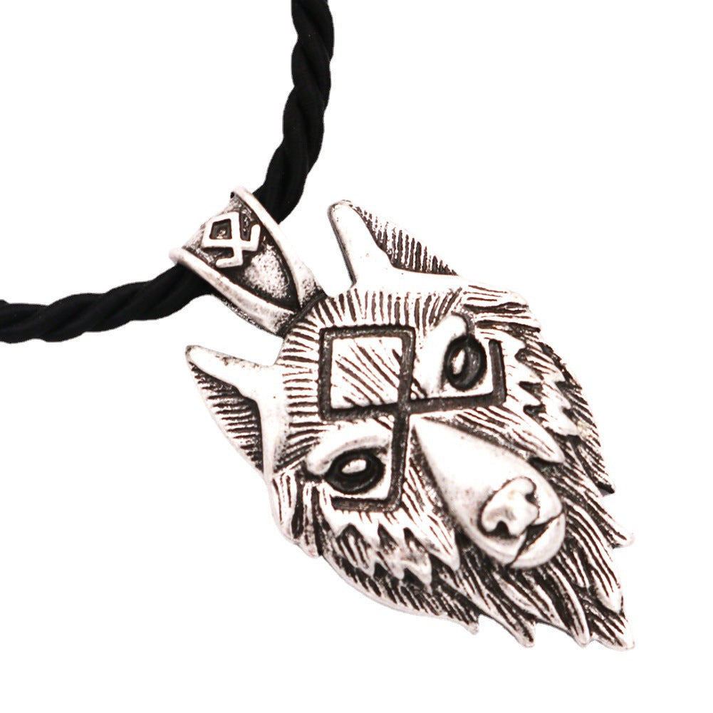 Viking Wolf Head Metal Necklace Luna Rune Amulet - prestigepearls