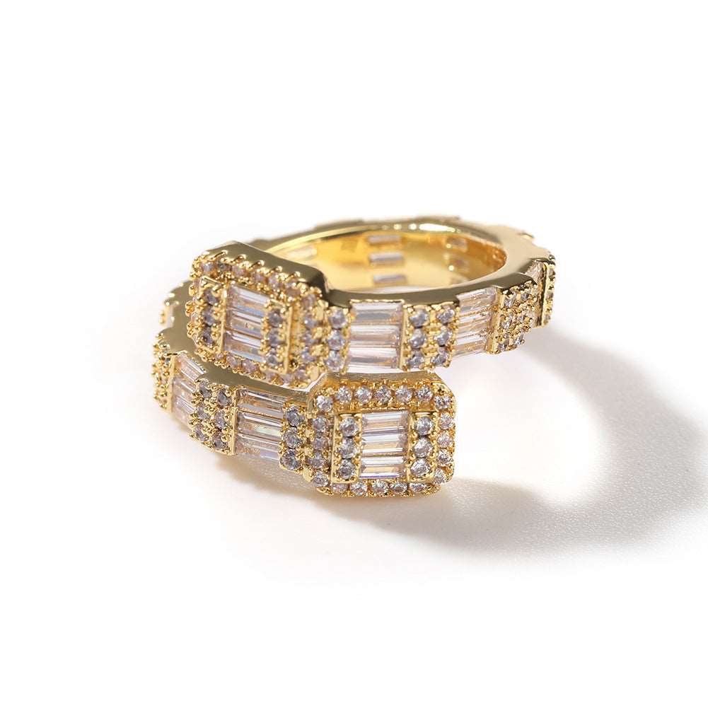 18K Gold Electroplated Copper Micropaved T-Cubic Zirconia Ring - prestigepearls