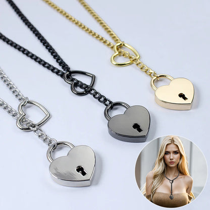 New chock and key 2024 necklace, Slip Chain Necklace Heart O-Ring Rock Cuban Long Necklace PrestigePearls