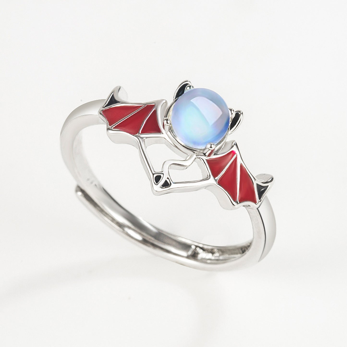 Silver Blue Moonlight Stone Angel Demon Ring - prestigepearls