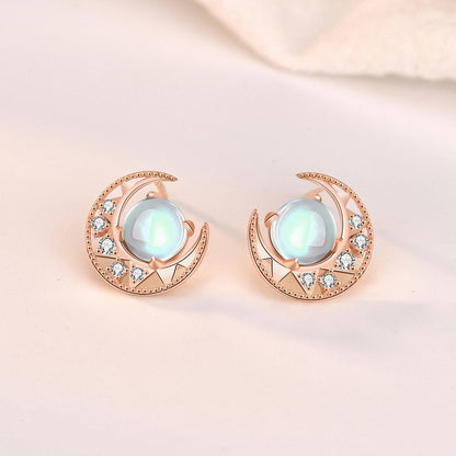 Sterling Silver Moonstone Star And Moon Stud Earrings PrestigePearls