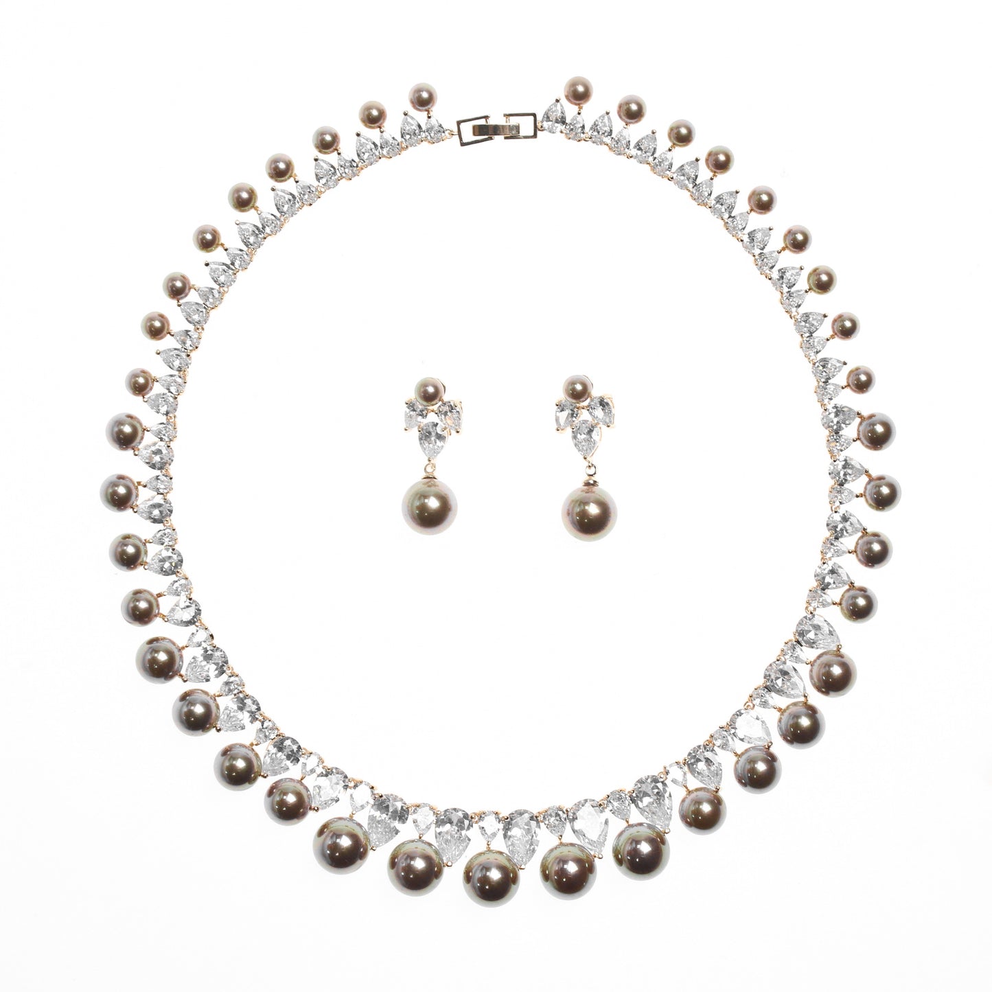 DivinerDine Jewelry Set__Pearl Zircon Earrings Necklace Set Dinner Jewelry PrestigePearls