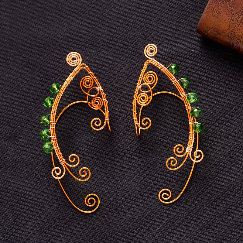 New Non-piercing Ear Clip Ear Hanging Elf Earrings Vintage Green PrestigePearls